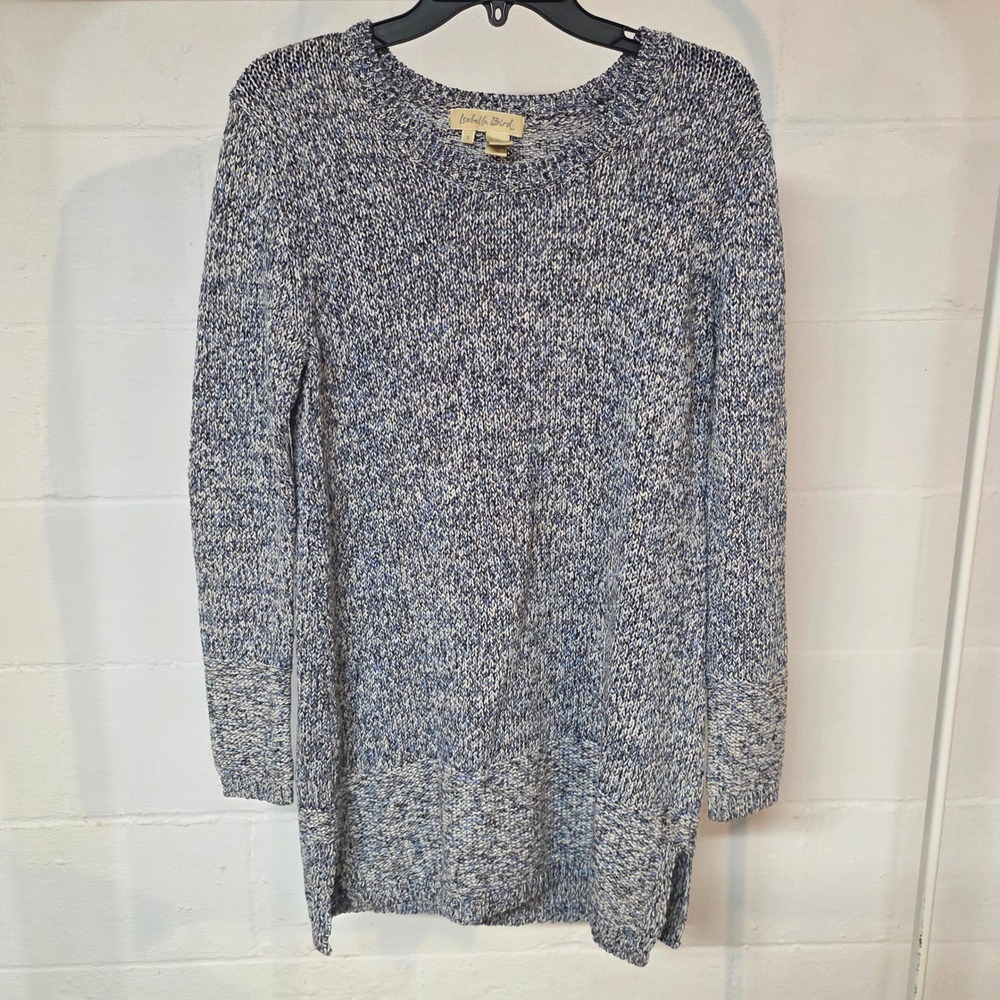 Isabella Bird Womens Blue White Marled Cotton Blend Tunic Sweater Size Small